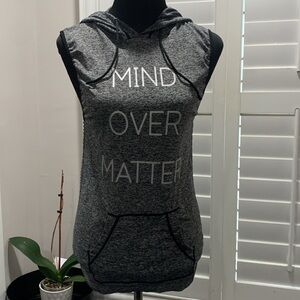 Soba Sport Grey sleeveless top with mesh back, front pocket and hood. Size M